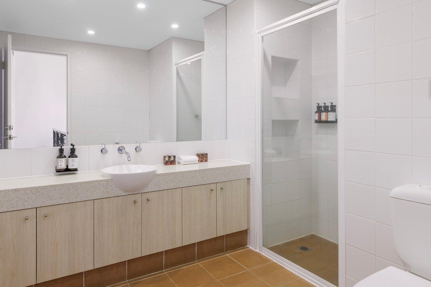 Bathroom with Shower, sink, toilet