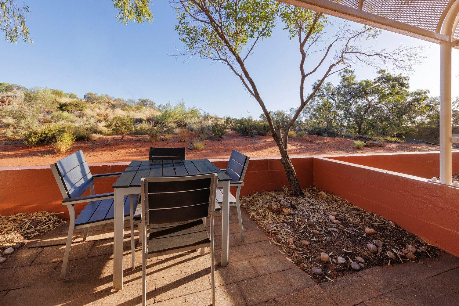 Courtyard looking out onto the red desert landscape