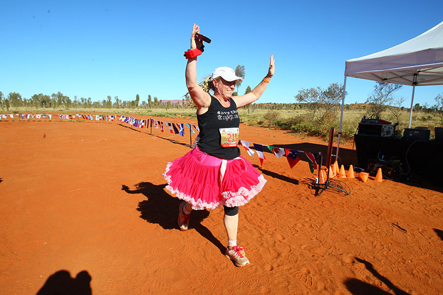 A Woman runs in a tutu in the Australia Outback Marathon
