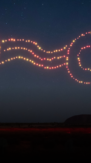 illuminated drones making shape